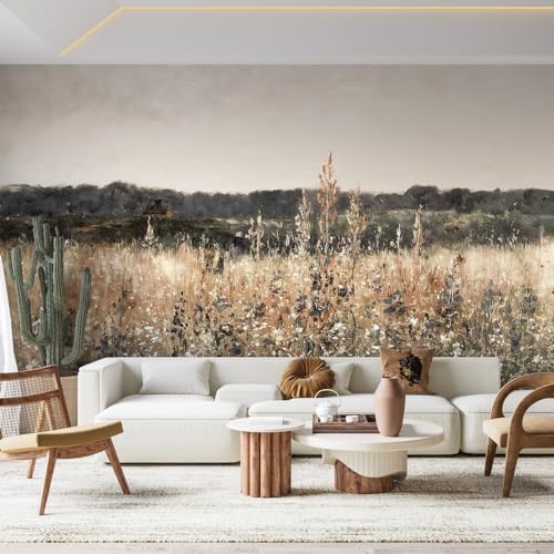 Vintage Wildflower Field Wallpaper, Landscape Wall Mural for Bedroom Living Room TV Background Sofa Wall, Peel and Stick, Removable Vinyl Large Self Adhesive, 59