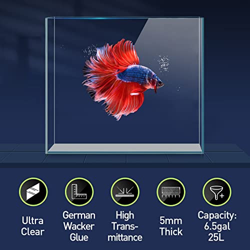 3 Gallon Ultra Clear Glass Fish Tank, Rimless Low Iron Aquarium for Betta/Nano/Goldfish/Snail/Shrimp, Small Fish Tank with Fish Net & Cleaning Tools