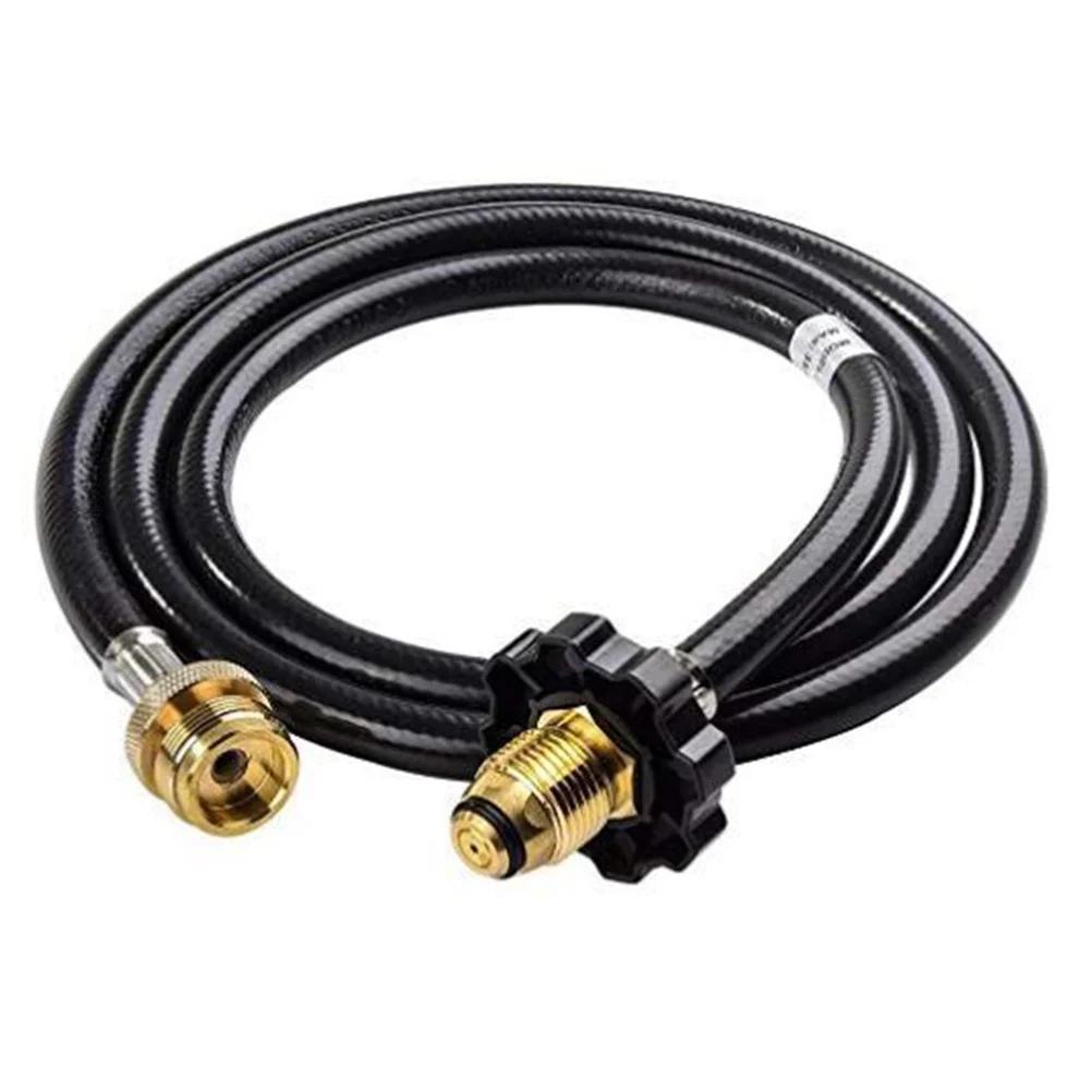 Propane Refill Adapter Picnic Camping Stove Gas Hose Double Sided Adjustable Flat Tank Gas Pipe Adapter Hose 20LB 6 Feet Long Bla