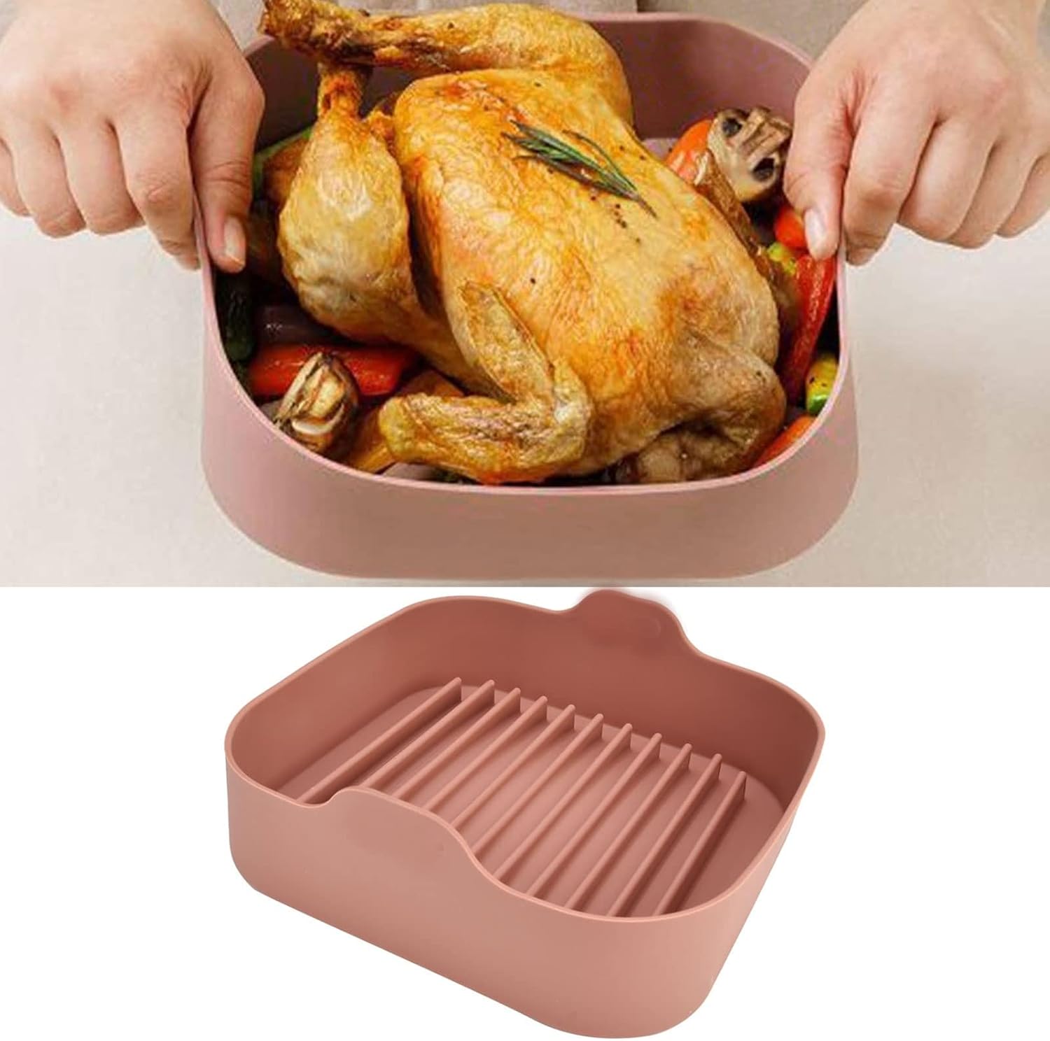 8 Inch Silicone Air Fryer Basket Liners, Non-Stick Food-Grade Air Fryer Silicone Liners Square, Air Fryer Liners Reusable, Easy Wash Air Fryer Accessories (Coffee)