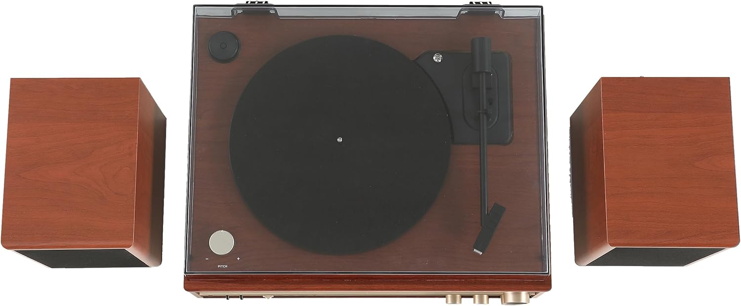 Crosley 1975T Turntable System with Bluetooth, CD, AM/FM and Included Speakers, Walnut