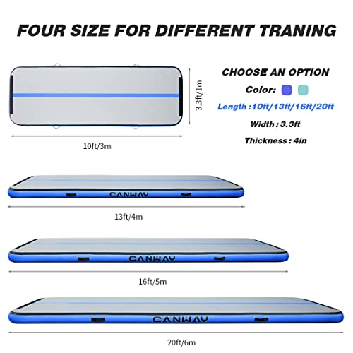 CANWAY Air Tumble Track Inflatable Gymnastics Mat, 10ft/13ft/16ft/20ft Gymnastics Training Mat with Electric Air Pump for Home/Outdoor/Gym/Cheerleading/Yoga