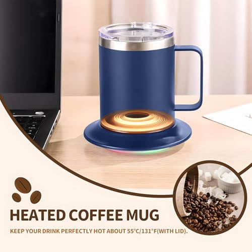 Heated Coffee Mug Warmer Set, 10H Auto Shut Off, 12oz USB Smart Electric Heated Mug for Office Home, for Friend Bithday Christmas (Black)