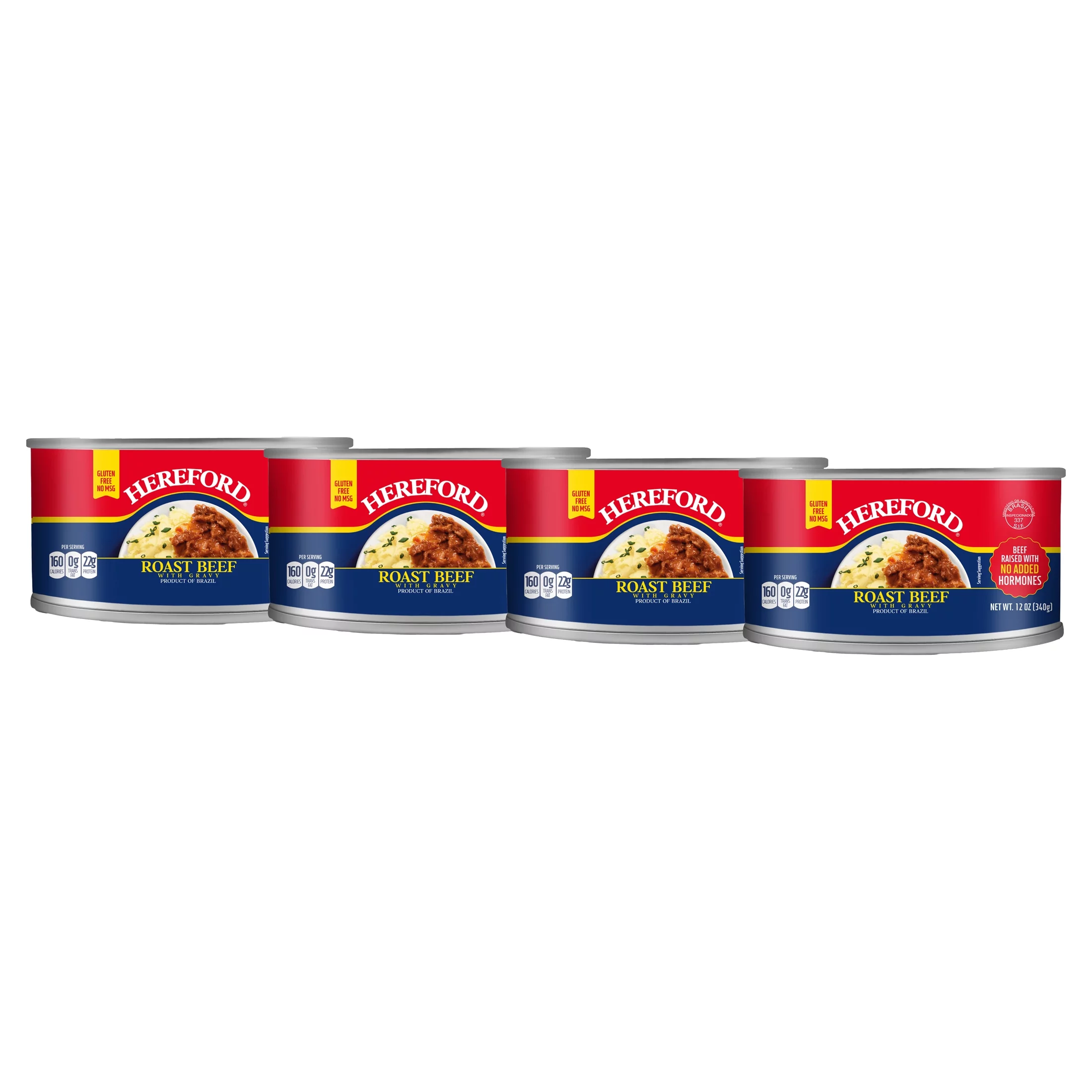 (4 pack) Hereford Fully Cooked Roast Beef with Gravy, 12 oz Can (Shelf Stable)