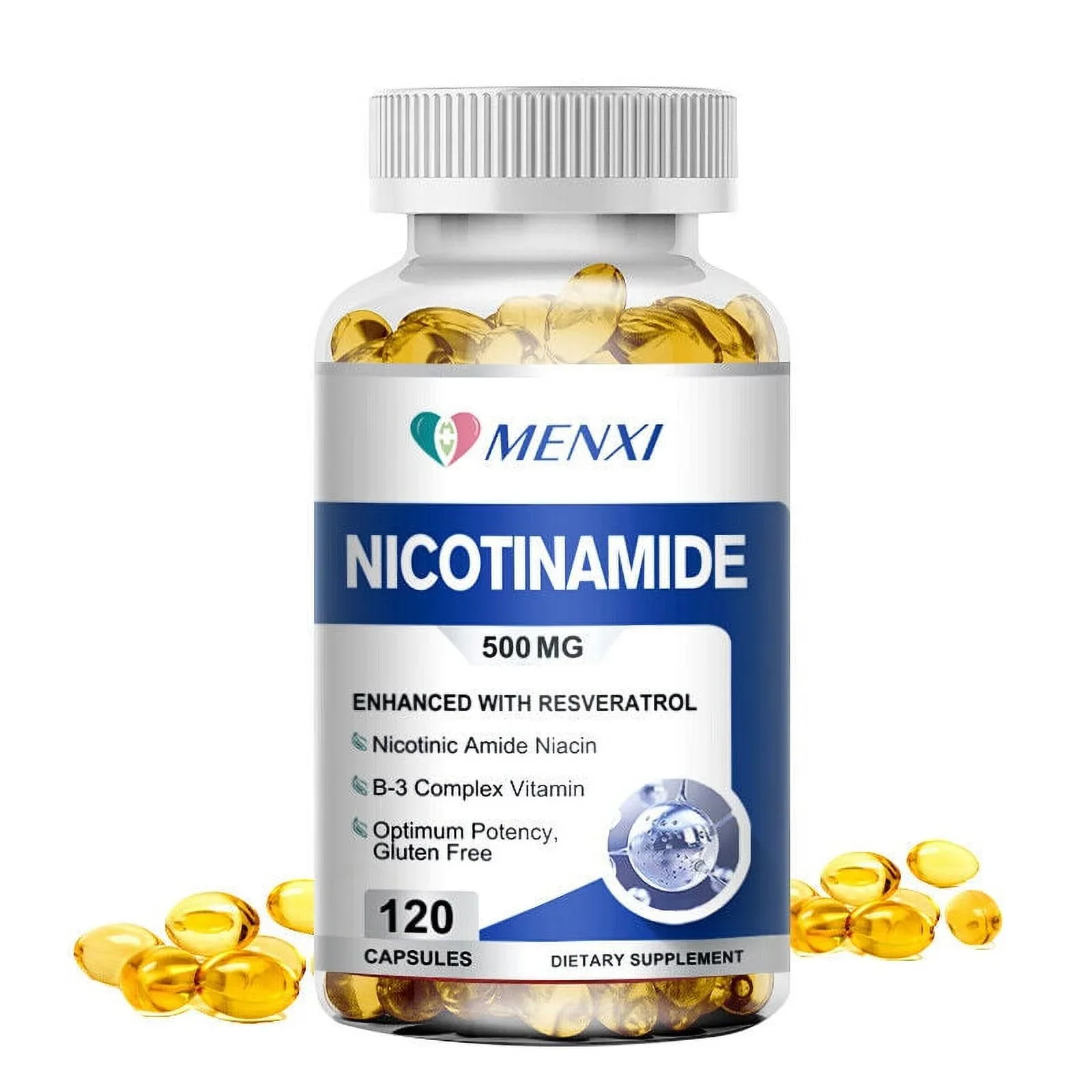 Nicotinamide 500MG Resveratrol, Anti-aging NAD Supplement 120 Capsules