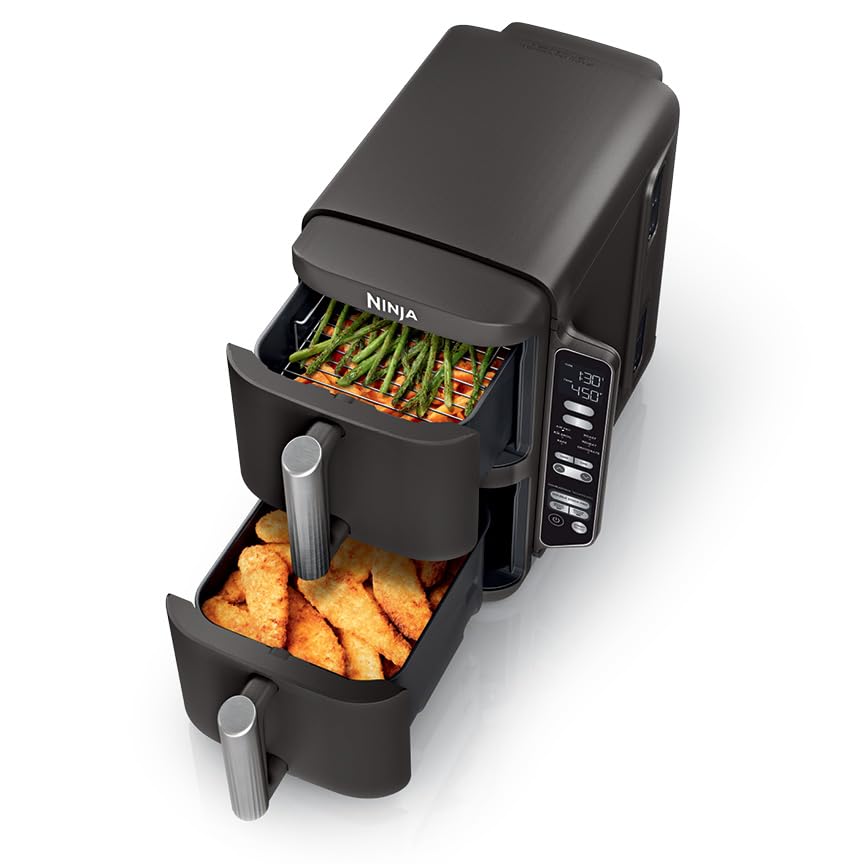 Ninja Air Fryer, 8 QT DoubleStack 2-Basket, Space Saving Design, Cooks 2lb Chicken Wings, Feeds up to 6 People, 6-in1 Air Fryer, Roast, Bake & More, Easy to Clean, Dishwasher Safe Parts, Black, SL201
