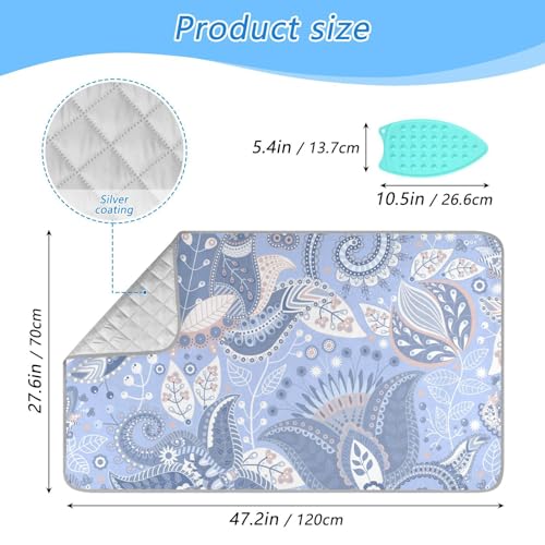 Bohemian Floral Print Homes Ironing Mat/Pad (Large 47 x 28 inch) with 3mm Padding & Silicone Iron Rest for Steam Pressing on Tabletop or Bed - Heat Resistant, Portable, Quilting & Travel Blanket