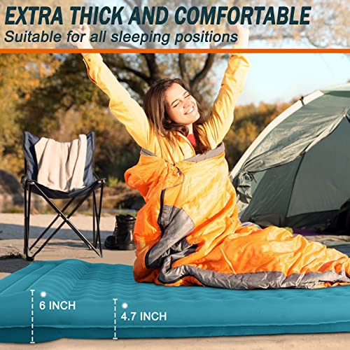 Double Sleeping Pad for Camping, Extra Thick 4.7 Inch Inflatable Camping Mattress 2 Person, Self Inflating Sleeping Mat for Backpacking Travel, Portable Camping Mat with Foot Pump and Pillow