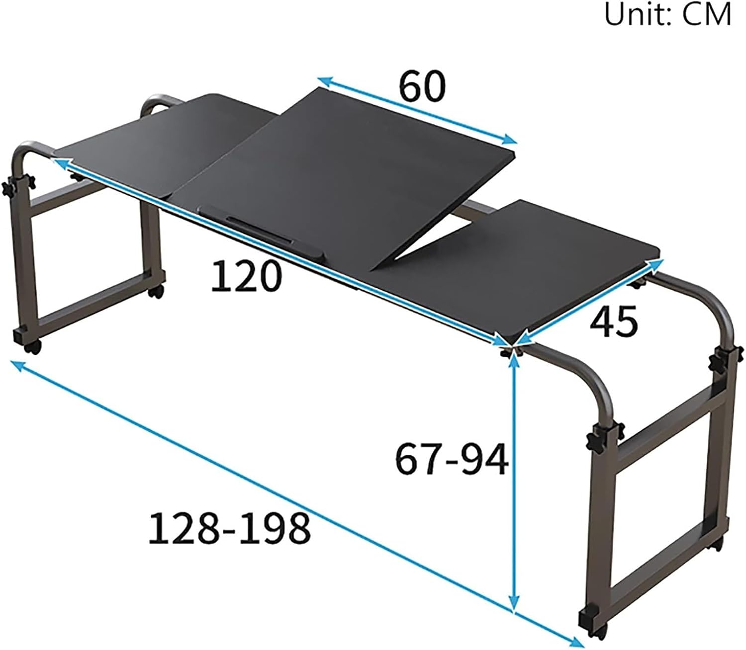 Over-Bed Tables, with Wheels Height and Length Adjustable Rolling Mobile Laptop Cart Desk for Home and Hospital Use