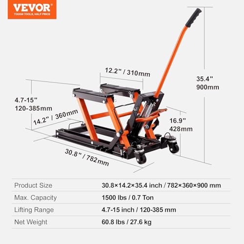 Steel Hydraulic Motorcycle Jack Stand, 1500 LBS ATV Scissor Lift Jack, 4.7
