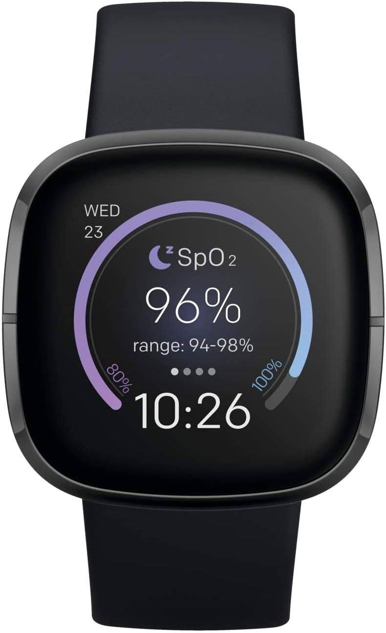 Fitbit Sense Health & Fitness Smartwatch W/GPS, Bluetooth Call/Text, Heart Rate SpO2, ECG, Skin Temperature & Stress Sensing (S & L Bands, 90 Day Premium Included) International Version (Graphite)