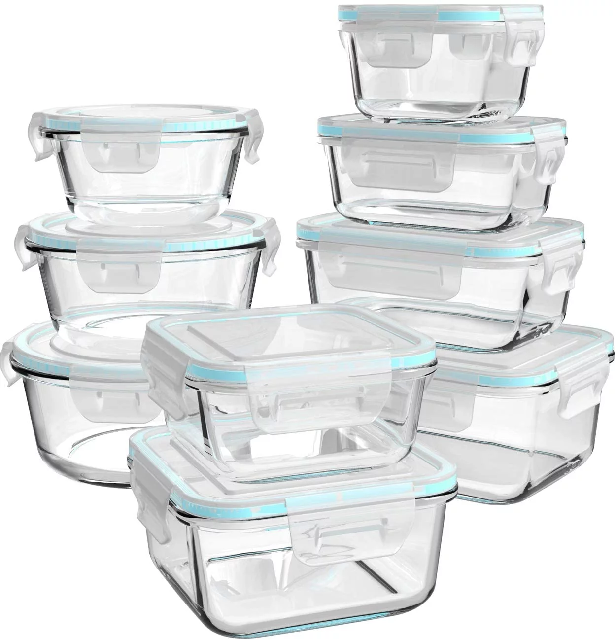 AILTEC Glass Food Storage Containers with Lids, Glass Meal Prep Containers,BPA Free (9 Lids & 9 Containers)