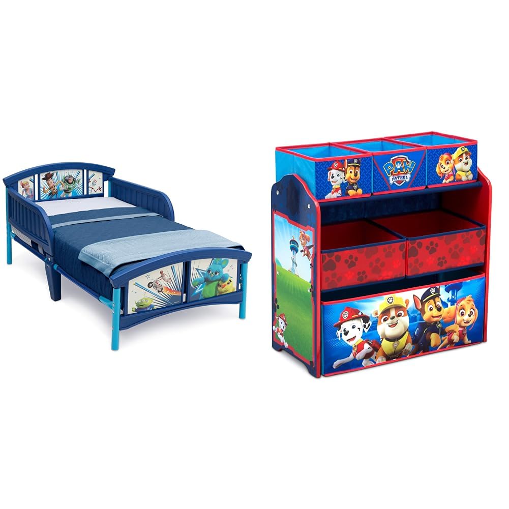 Delta Children Plastic Toddler Bed, Disney/Pixar Toy Story 4 & 6 Bin Design and Store Toy Organizer - Greenguard Gold Certified, Nick Jr. PAW Patrol