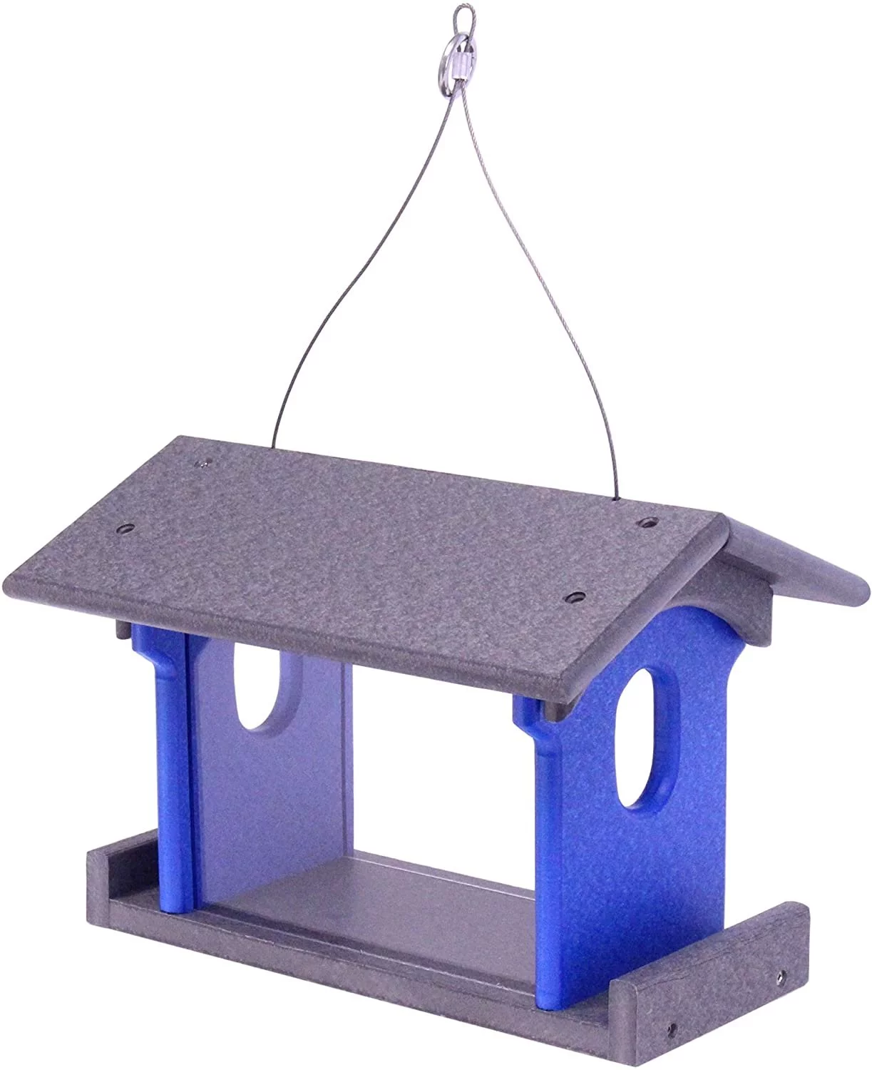 Amish-Made Bluebird Feeder, Eco-Friendly Poly Lumber Hanging Blue Bird Feeder Gray and Blue