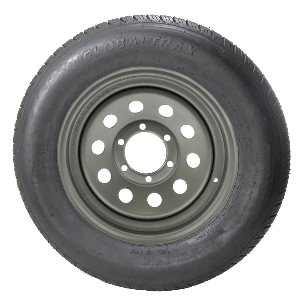 ST205/75D15 GlobalTrax Trailer Tire LRC on 5 Bolt Silver Mod Wheel