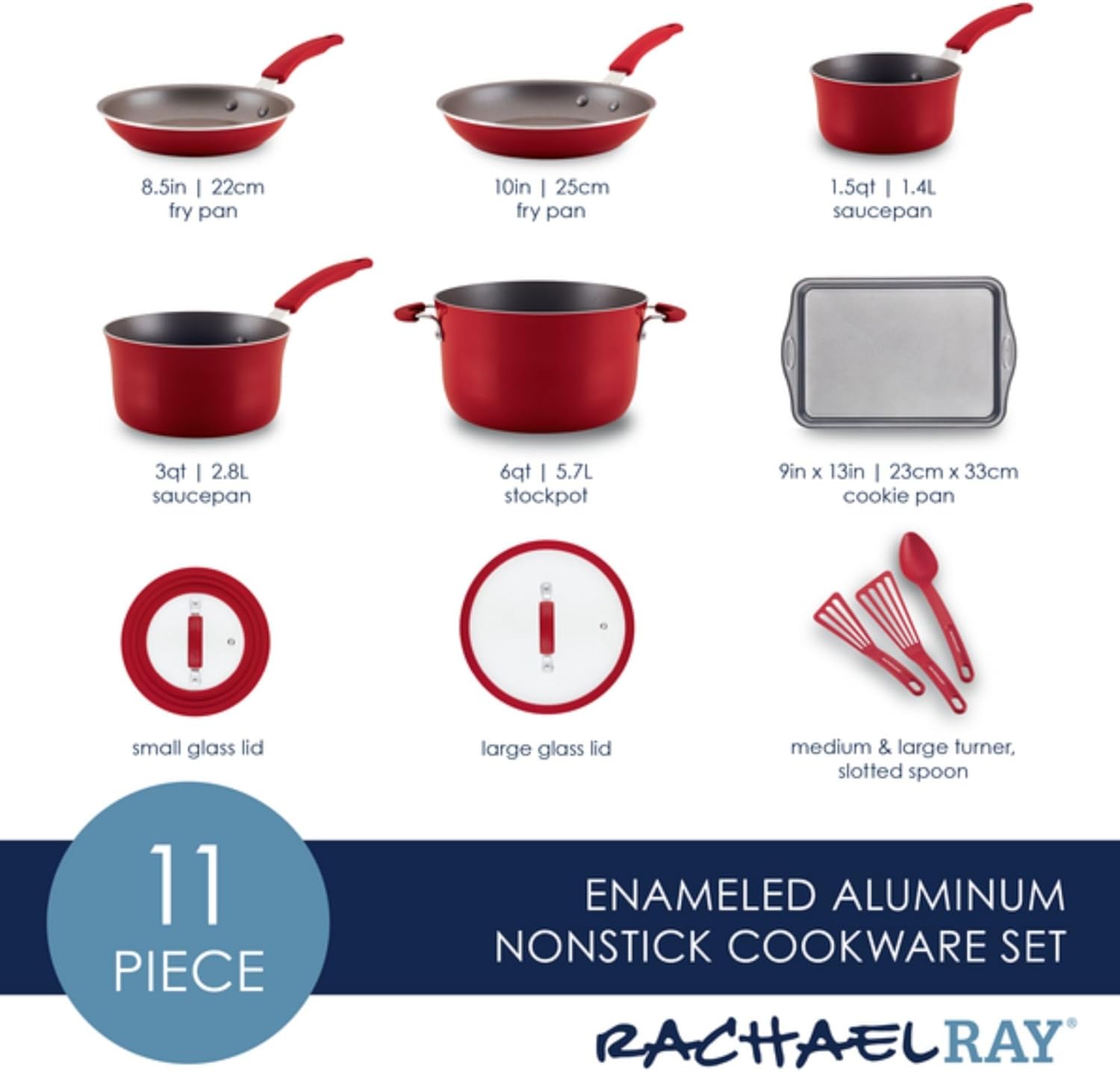 Rachael Ray 14753 11-Piece Nonstick Cookware Set - Red