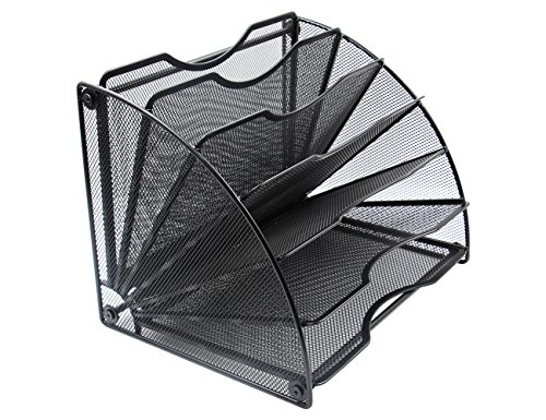 EasyPAG Mesh Desktop File Sorter Organizer 6 Slots Fanshaped Office Filing Paper Letter Tray Desk Document Magzine Rack,Black