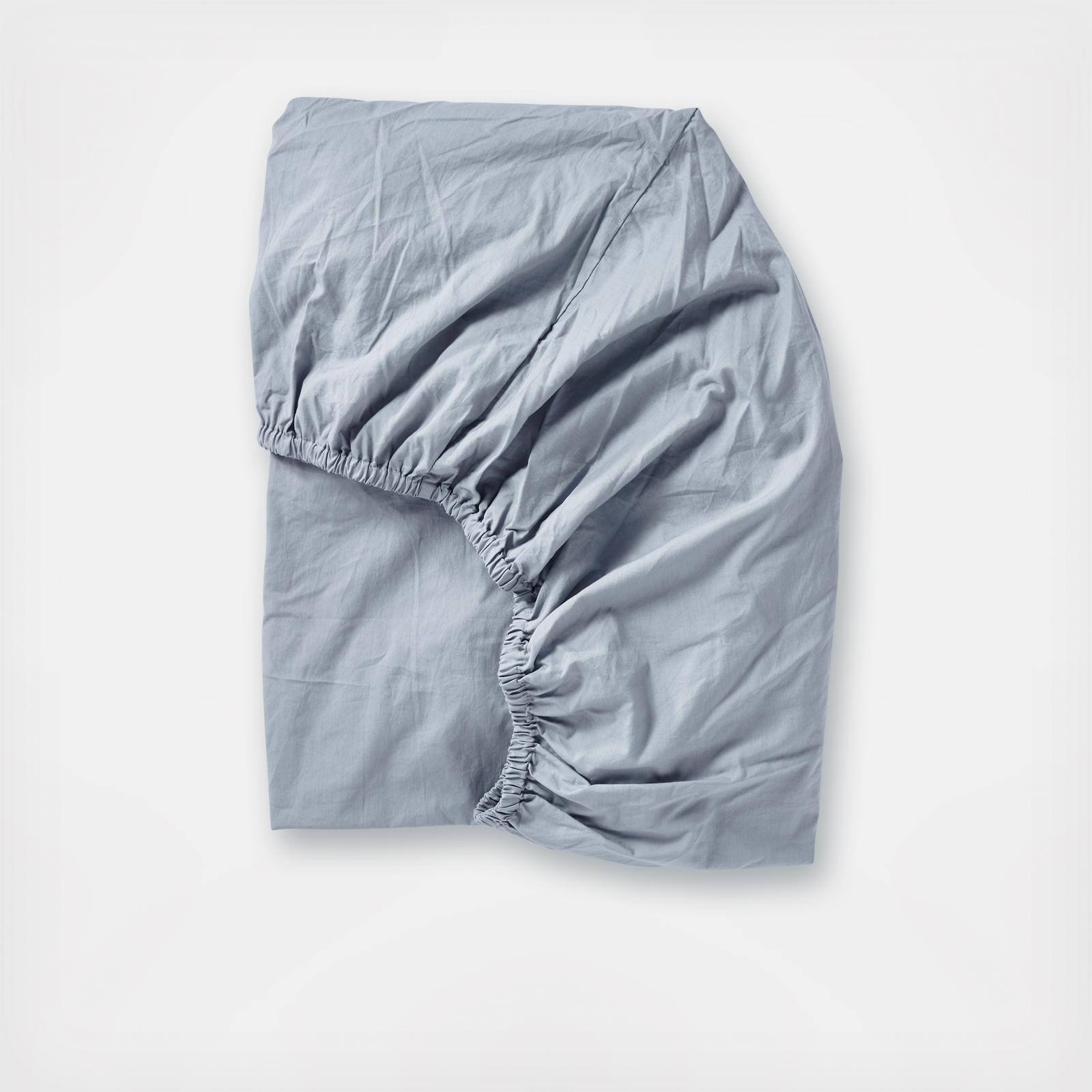 Coyuchi | Organic Crinkled Percale Fitted Sheet King Steel Blue