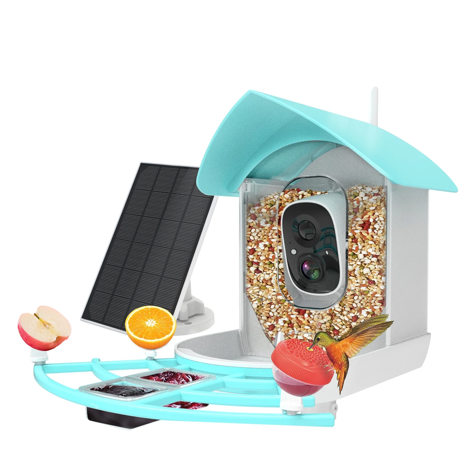 Smart Bird Feeder with Camera High Resolution PIR Motion Detection AI Intelligent Recognition Birds Species Solar Powered 1080P  Video Vico Home App 2.4G WiFi Wireless Waterproof Bird Feeder Camera