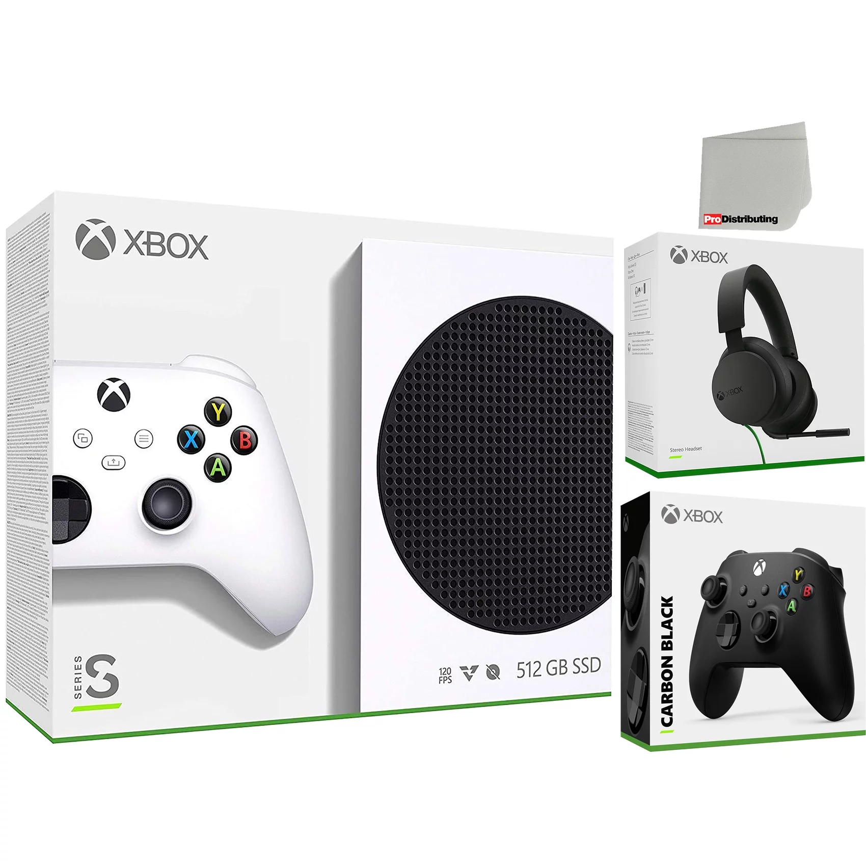 Microsoft Xbox Series S Console with Carbon Black Extra Controller, Gaming Headset and Cleaning Cloth Bundle