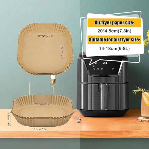 Air Fryer Disposable Paper Liner, 100PCS Non-stick Disposable Air Fryer Liners, Baking Paper for Air Fryer Oil-proof, Water-proof, Food Grade Parchment for Baking Roasting Microwave