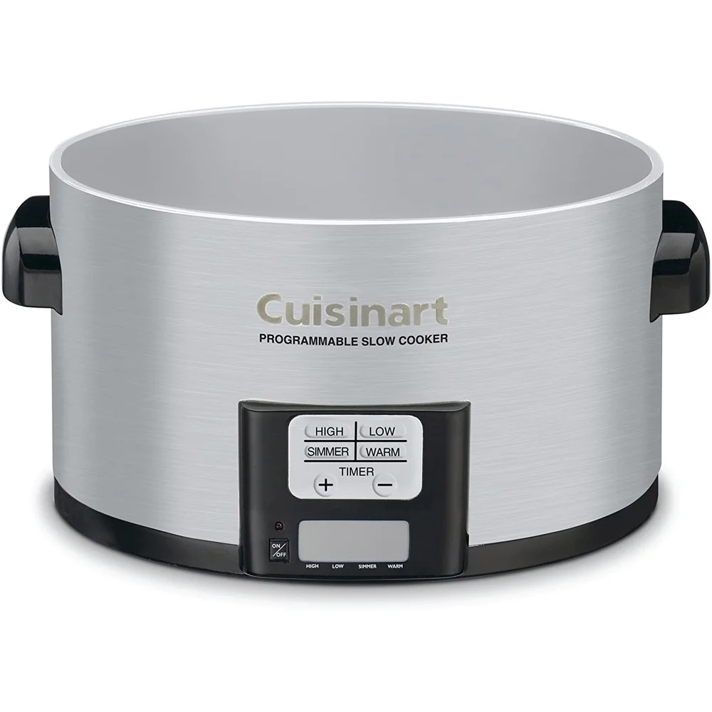 Cuisinart PSC-350 3.5 Quart Programmable Slow Cooker Brushed Stainless Steel Bundle with Deco Chef Pair of Red Heat Resistant Oven Mitt