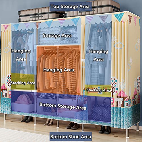 Wardrobe Canvas Wardrobe Portable Wardrobe Shelves with Hanging Rail,Shelves,Clothes Closet Storage Organizer for Bedroom,Living Room,C-123X45X170cm