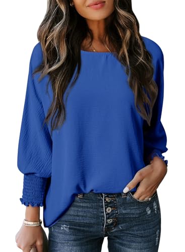 Dokotoo Womens Dressy Casual Tops Business Work Blouses 3/4 Sleeve V Neck T-Shirts Loose Fit Basic Tees