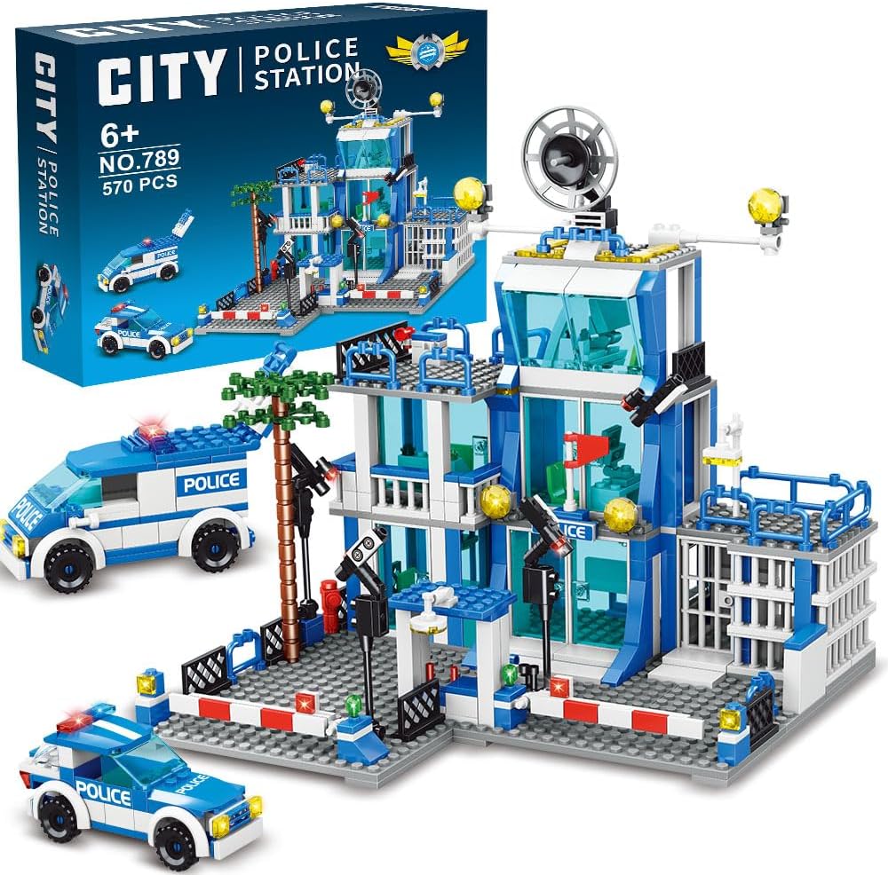 City Police Station Building Sets, 570pcs City Police Sets Toy Building Bricks Kit, Gift for Boys 6-12