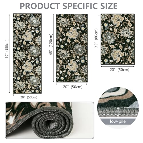 Homcomoda Kitchen Mats 3 Piece Set Boho Kitchen Rugs and Mats Non Slip Washable Floral Kitchen Floor Mats Set of 3 Kitdhen Runner Carpets for Sink,Laundry Room,Hallway
