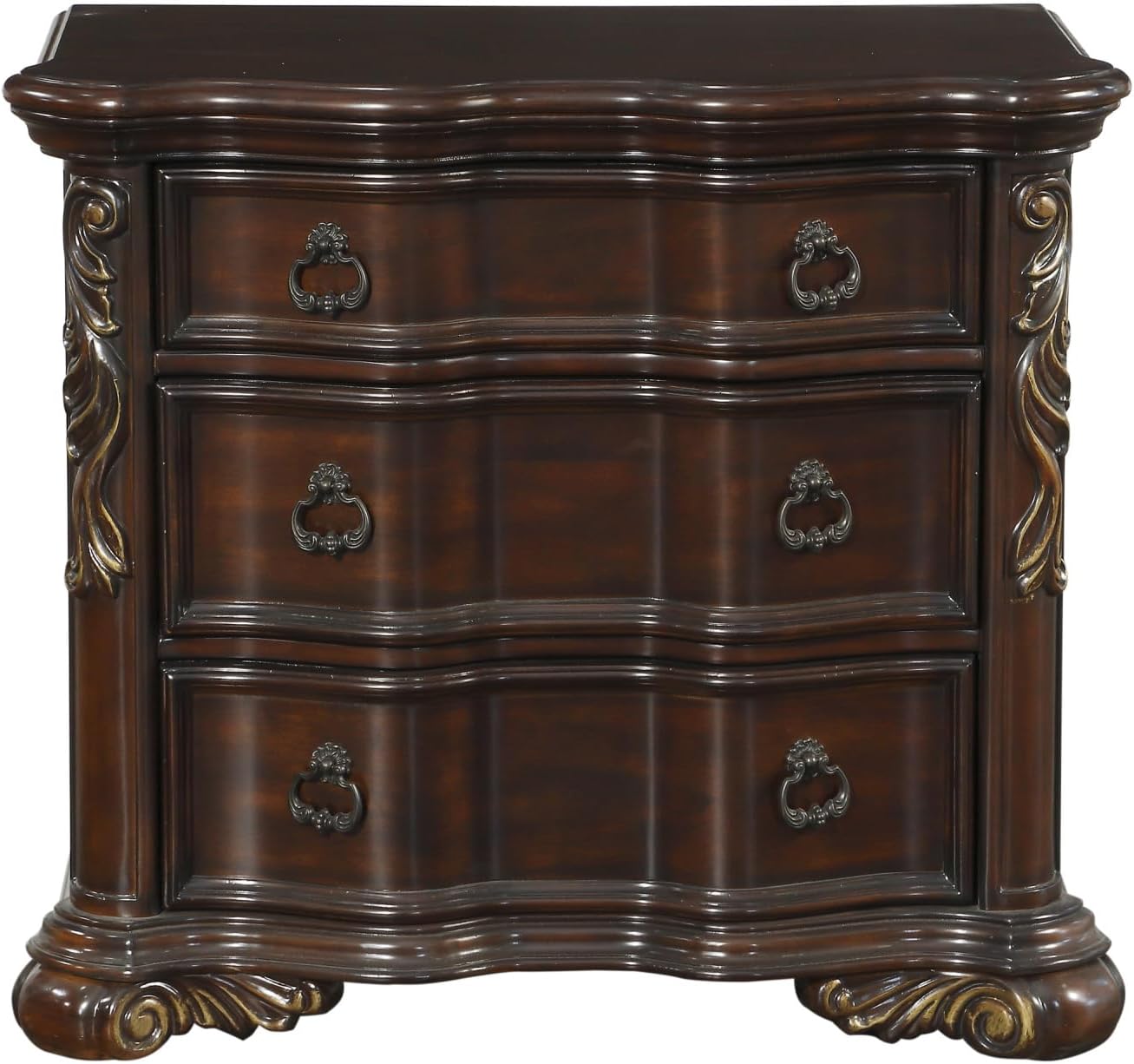 Royal Bedroom Cherry Finish Nightstand of 3 Drawers Ring Pulls Traditional Home Furniture