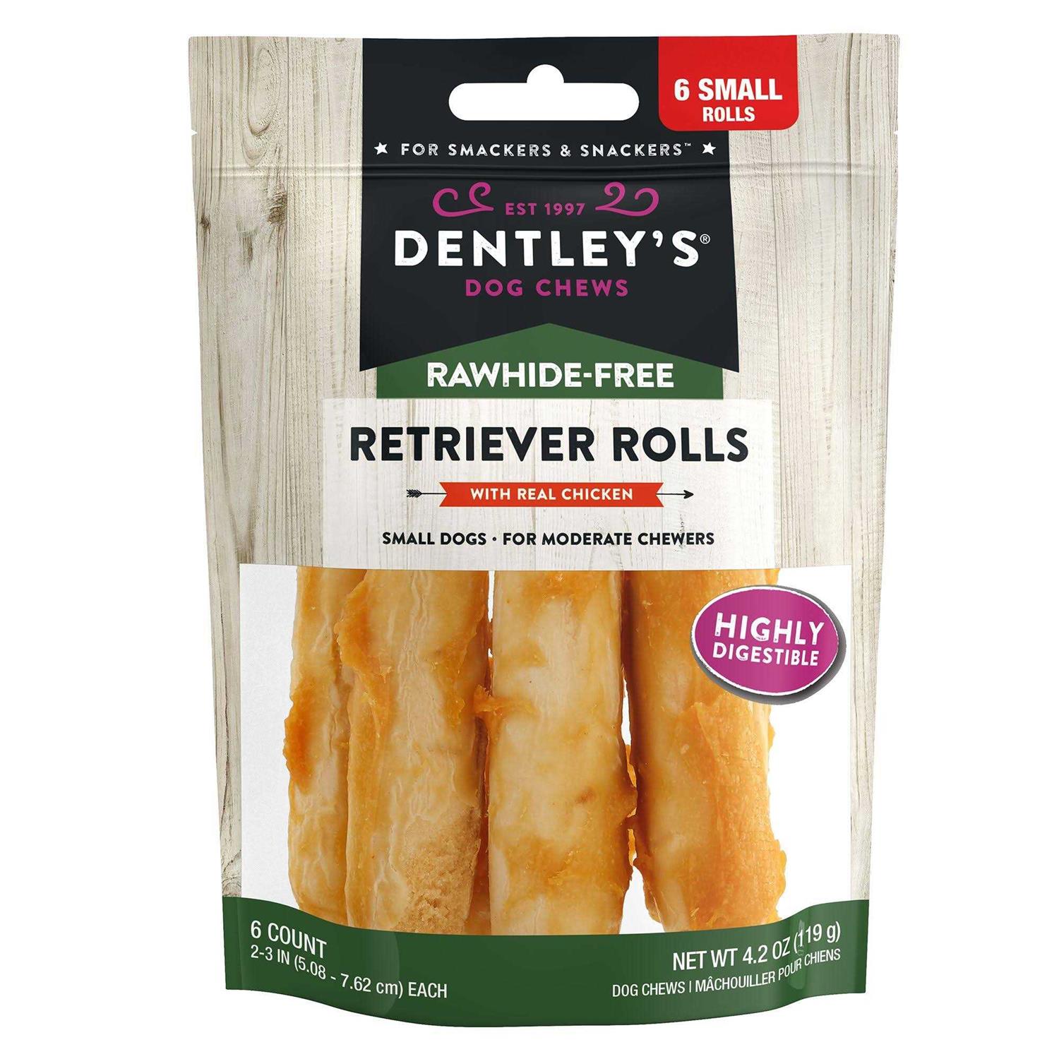 Dentley's Rawhide-Free Retriever Rolls Small Dog Treats Chicken - Pet Supplies online store