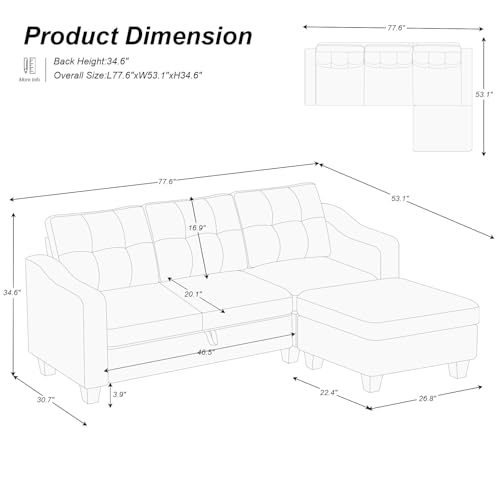 Belffin Velvet Sectional Couch with Storage, L Shaped Sofa with Chaise for Small Space, Blue