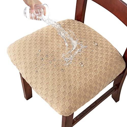 Waterproof Seat Covers for Dining Room Chairs Covers Dining Chair Cover Kitchen Chair Covers Jacquard Dining Room Chair Seat Covers (4, Lvory)