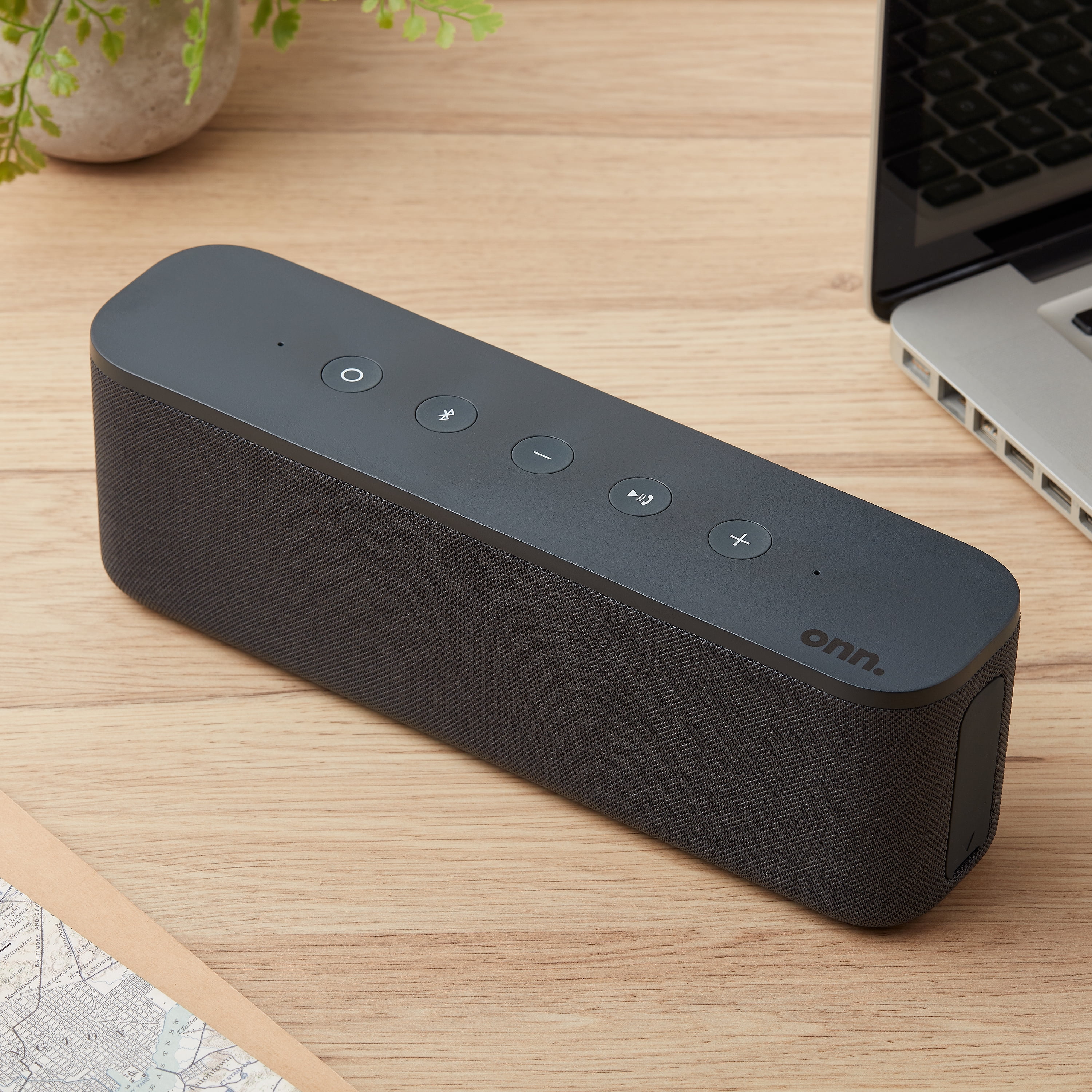 onn. Large Indoor Portable Speaker with Bluetooth, Grey, AAAGRY100006902