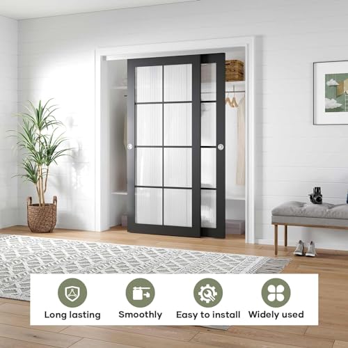 EaseLife 6FT/72in Bypass Double Sliding Pocket Door Hardware Kit,Commercial Grade,Aluminum,Bypassing Closet Door Track Wardrobe for 2 Door System,Slide Smoothly Quietly,Easy Install,No Door