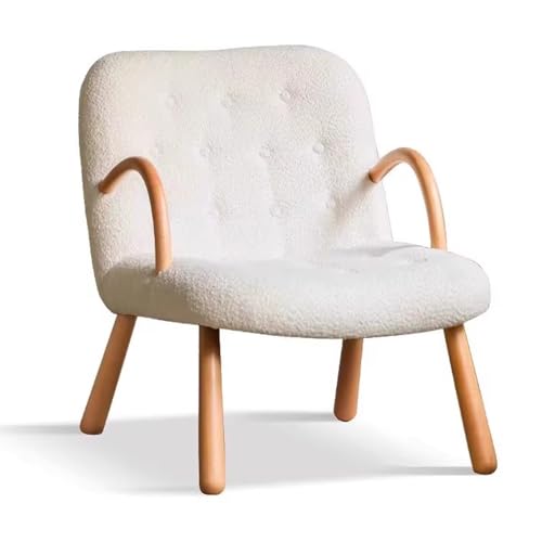 Lambswool Lazy Chair for Adults,Modern Comfortable Soft Sofa Reading Chair for Bedroom,Accent Lounge Chair for Living Room,Upholstered Single Sofa Chair (Color : White)