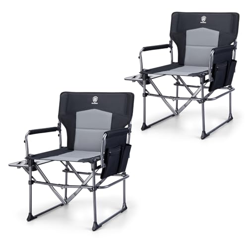 EVER ADVANCED Camping Directors' Chair with Side Table, Portable Folding with Compact Size, Heavy Duty Lawn Chair with Pocket for Camping, Lawn, Sports and Fishing, 400lbs, Black