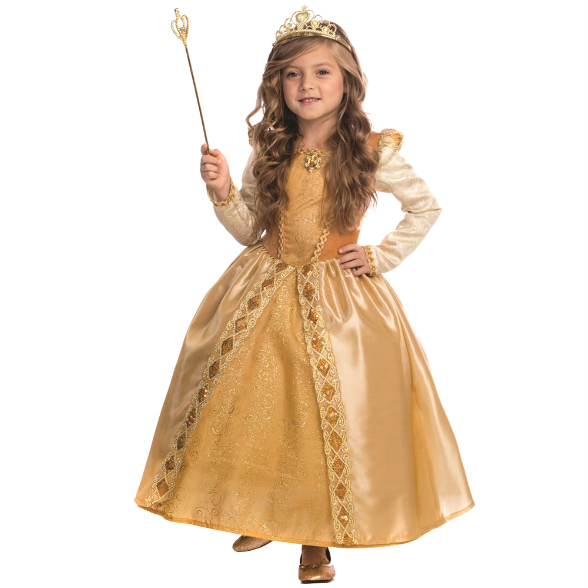 Dress Up America Princess Costume for Girls -Gold Ball Gown Dress Up Costume for Kids