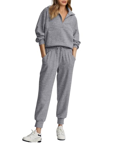 BTFBM Women's 2 Piece Tracksuit Fall Outfits 2024 Long Sleeve Half Zip Sweatshirt Sweatpants Lounge Set Sweatsuits