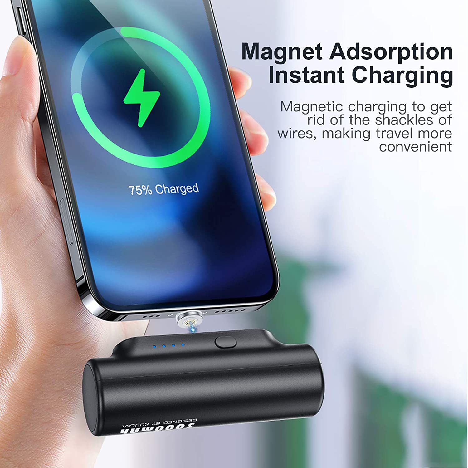 3 in 1 Magnetic Power bank for Oculus Quest 2, Ultra Compact 3000mAh Mini External Battery Pack Portable Charger With 3 Plugs Compatible with iPhone 13 12 11 Pro Max, Samsung, Huawei (Black)