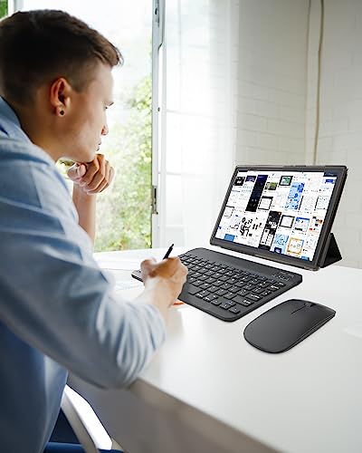 ATOZEE 10 in Tablet 2 in 1 Android 14 Tablets with Keyboard 10 inch Tabletas, Include Mouse Stylus Pen Case, 6000mAh 6GB+32GB ROM 1TB Expandable Tableta, 2MP+8MP Dual Camera, WiFi-6 BT Tablet PC.