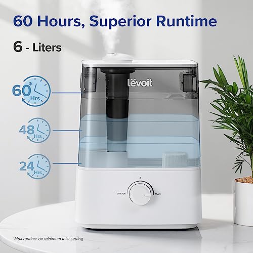 LEVOIT Smart Humidifiers for Bedroom Large Room Home,(6L) Cool Mist Top Fill Essential Oil Diffuser for Baby & Plants,Smart App & Voice Control, Rapid Humidification & Auto Mode-Quiet Sleep Mode, Gray