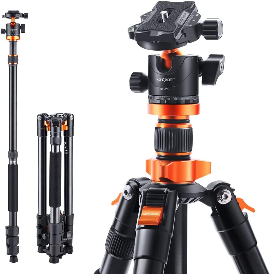 K&F Concept 62 inch DSLR Camera Tripod,K254A1+BH-28L (SA254M1) Lightweight and Compact Aluminum Detachable Monopod Tripod with 360 Panorama Ball Head Quick Release Plate for Travel and Work