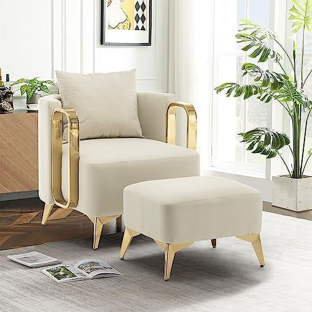 NLIBOOMLife Accent Chair with Ottoman  Upholstered Modern Faux Leather Single Sofa Side Chair Comfy Barrel Club Living Room Armchair with Golden Metal Legs for Bedroom Living Reading Room