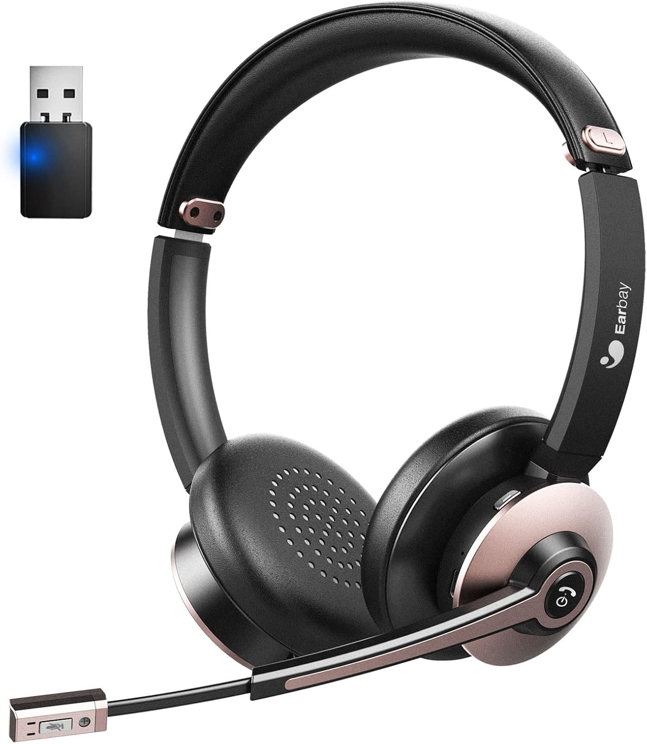 Bluetooth Headset with Microphone Noise Cancelling, Wireless Headset with Mic & USB Dongle, Dual Connect Office Headset, On-Ear Headphones Bluetooth 5.0, 28hrs Talk time for PC/Office/Zoom/Skype Pack of 2