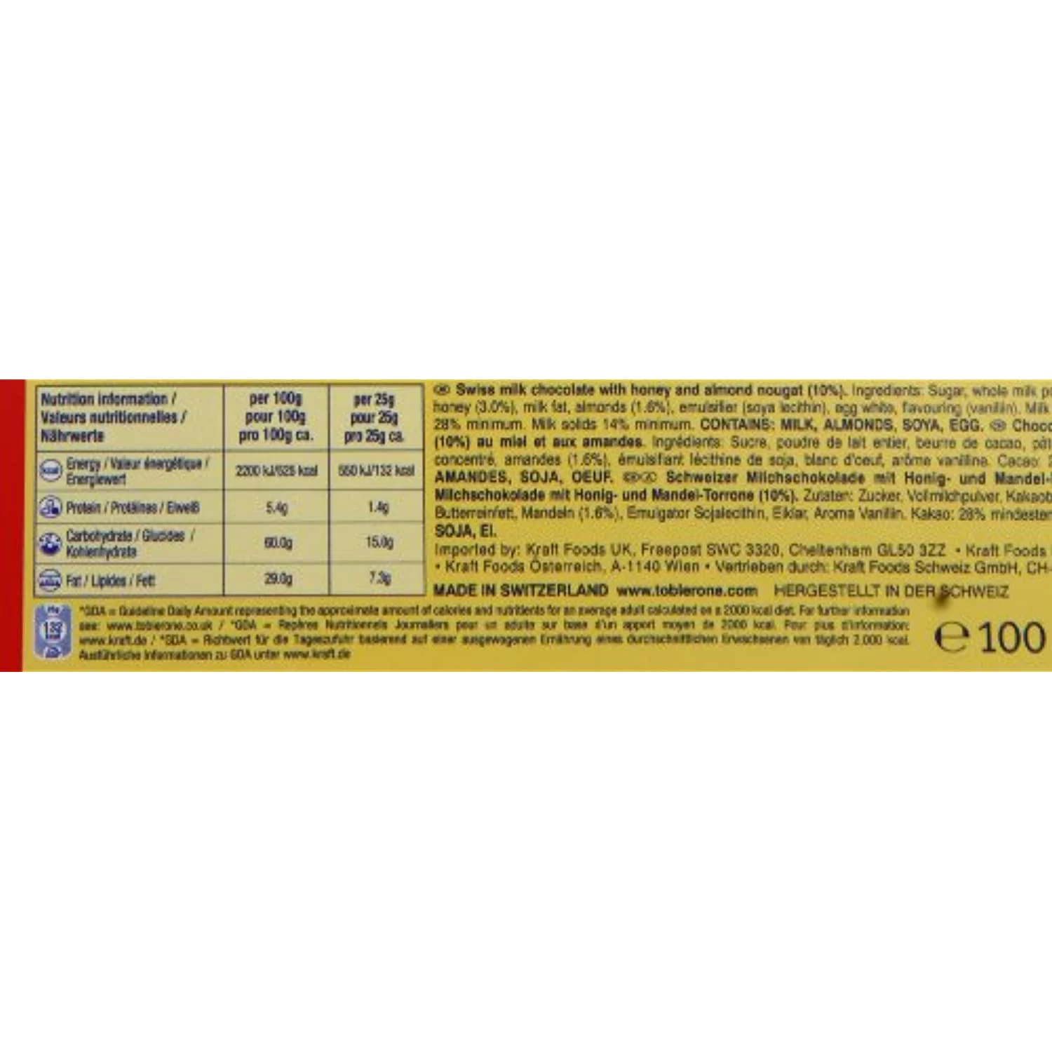 Toblerone Milk Chocolate 100 g (Pack of 20)