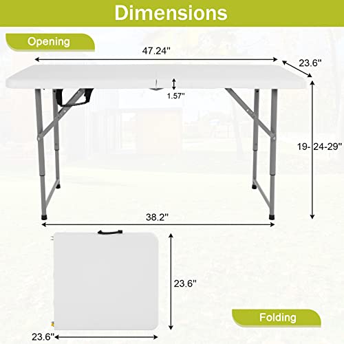 BLKMTY Folding Table 6ft Portable Table Outdoor Picnic Tables Indoor Folding Dining Tables Foldable Table with Carrying Handle Kitchen Plastic Table for Party Wedding Camping Table, White