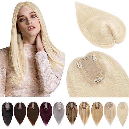 Hair Toppers for Women Real Human Hair No Bangs 7 * 13 CM Silk Base Clip In Topper Hairpieces Wiglet Top Hair Pieces for Women With Thinning Hair -18 Inch Dark Blonde