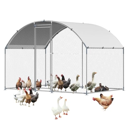 VEVOR Large Metal Chicken Coop with Run, 9.8x26.5x6.5 ft Walk-in Chicken Runs for Yard with Cover, Spire Roof Hen House with Security Lock for Outdoor and Backyard, Farm, Duck Rabbit Cage Poultry Pen